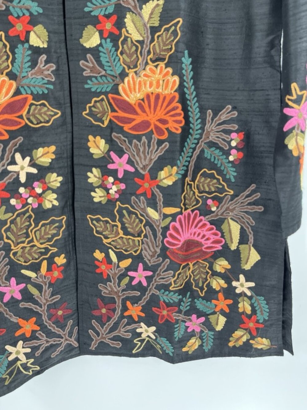 ANU Women's Black Silk Floral Embroidered Cardigan Duster XL - Picture 5 of 7